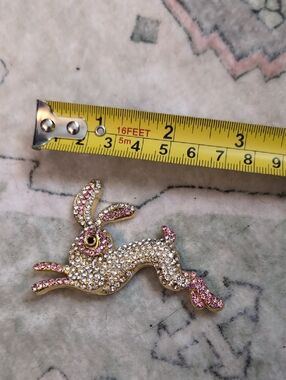 Crystal Encrusted Bunny Brooch - Pink & Clear Rhinestones